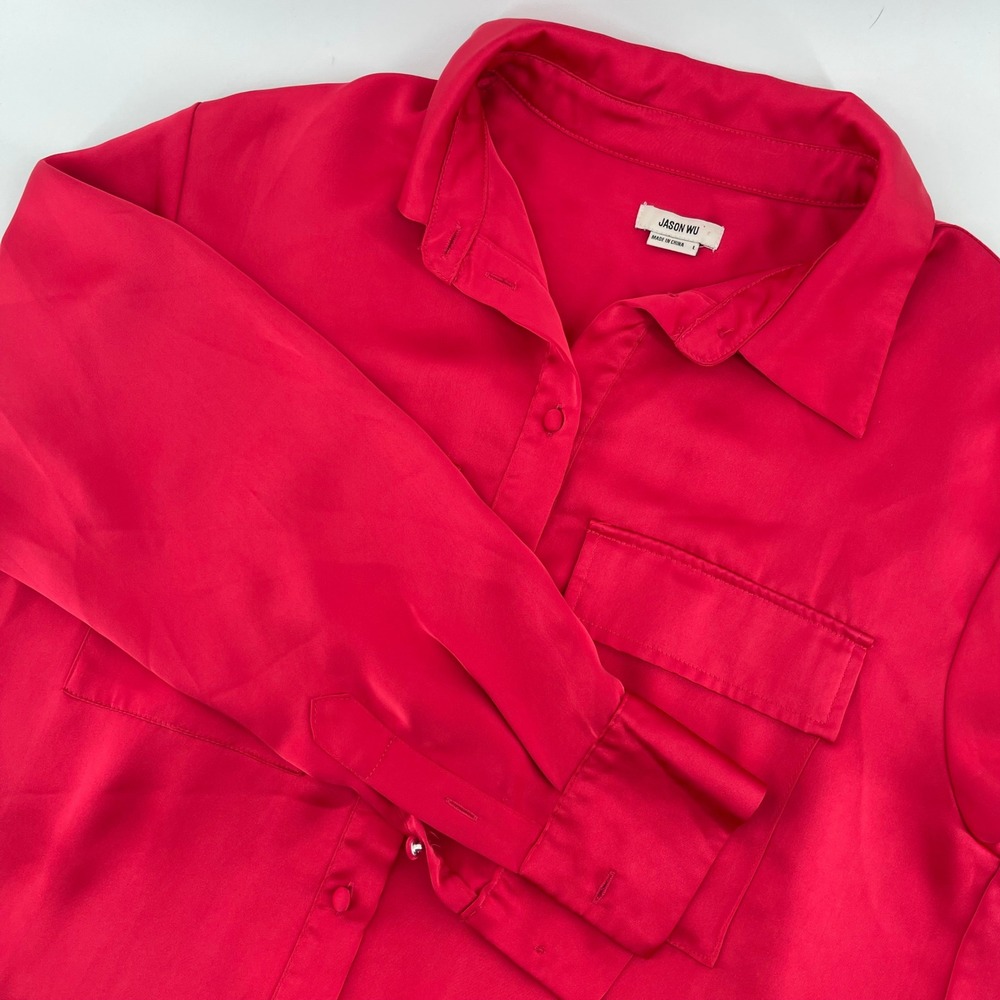 Jason Wu Red Button-Up Shirt Long Sleeve Collared Pockets Size L